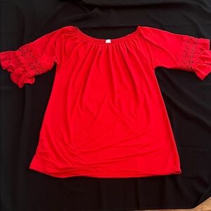 WinWin Vibrant Red Blouse with Lace Sleeves